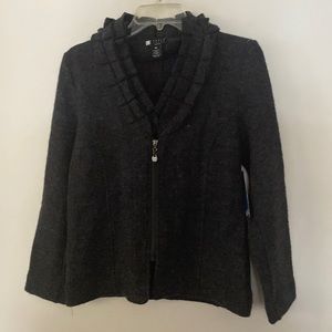 Carole Little Petite Boiled Wool Front Zip Sweater Size PM